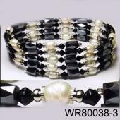 36inch Black Glass, Freshwater Pearl Magnetic Wrap Bracelet Necklace All in One Set